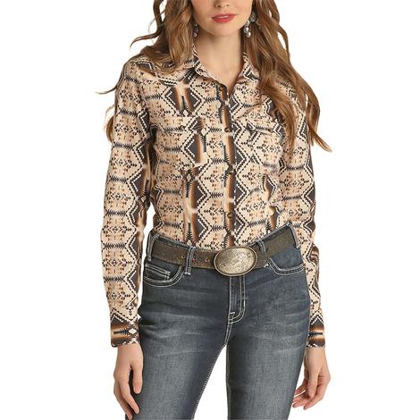 Rock and Roll Cowgirl Geo Aztec Long Sleeve Snap Women's Shirt