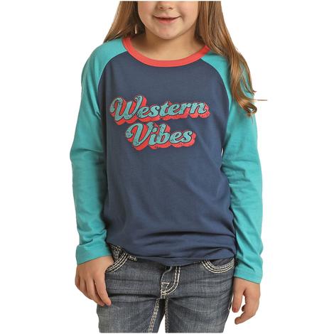 Rock and Roll Cowgirl Western Vibes Teal Navy Girl's Tee