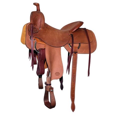 STT Full Roughout Oiled Round Skirt Ranch Cutting Saddle