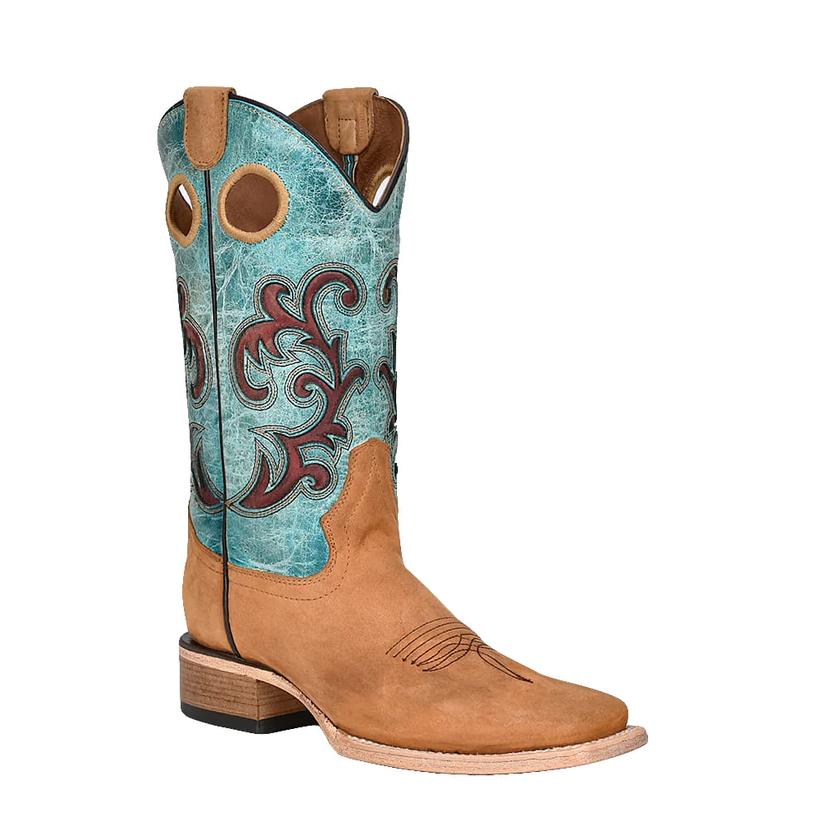  Corral Boots Women's Honey & Turquoise Inlay Embroidery Boots