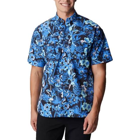 Columbia Men's Super Bahama Blue Macaw Marlin Tropic Short Sleeve Shirt