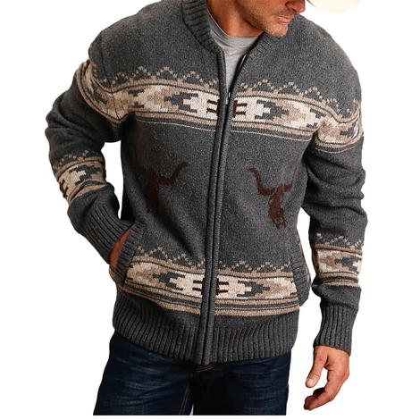 Stetson Grey Longhorn Wool Blend Cardigan Men's Sweater 