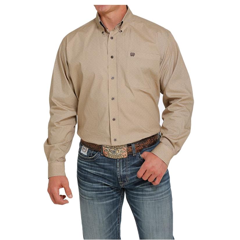  Cinch Khaki Printed Long Sleeve Buttondown Men's Shirt