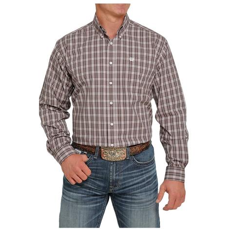 Cinch Brown Plaid Long Sleeve Buttondown Men's Shirt