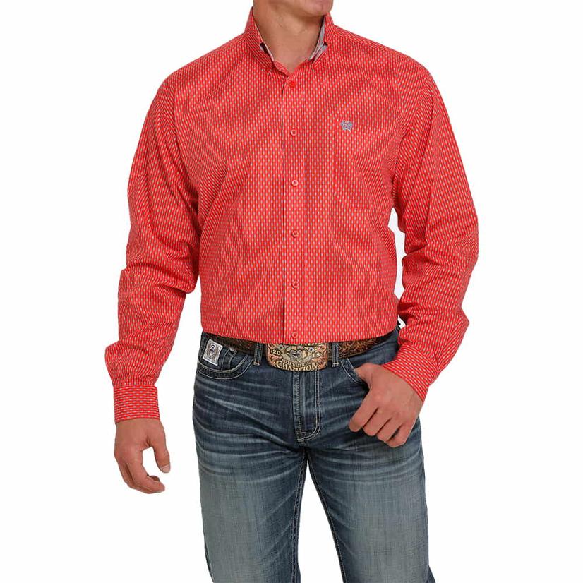  Cinch Red And Blue Long Sleeve Buttondown Men's Shirt