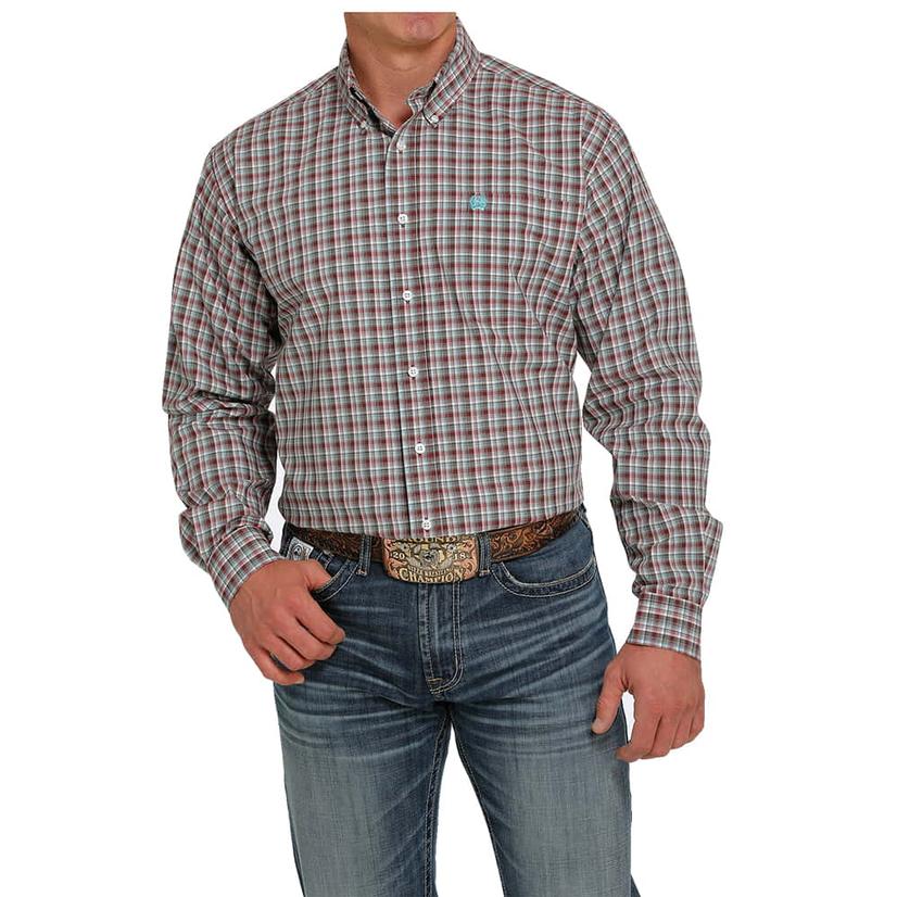  Cinch Brown Plaid Long Sleeve Button- Down Men's Shirt