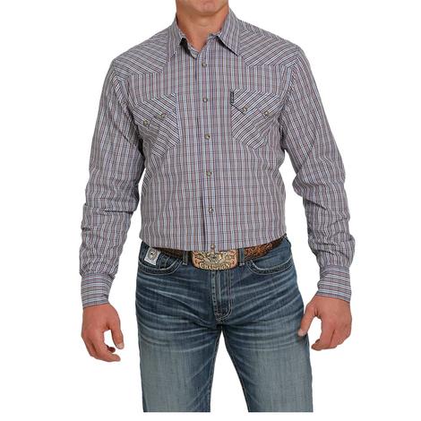 Cinch Modern Fit Blue Plaid Long Sleeve Button-Down Men's Shirt 