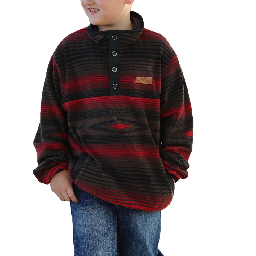  Cinch Red And Black Polar Fleece Boy's Pullover