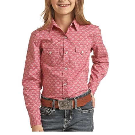 Panhandle Pink Horse Geo Print Girls Long Sleeve Shirt
