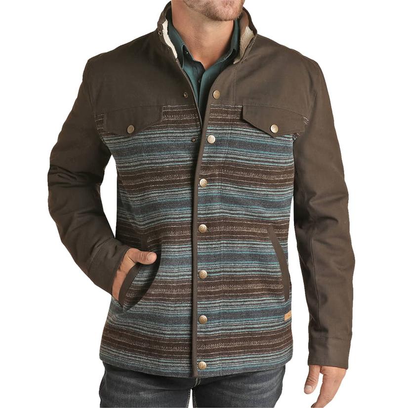  Powder River Brown Wool Serape Jacquard And Canvas Men's Jacket