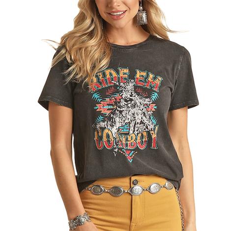 Rock and Roll Cowgirl Black Graphic Ladies T-Shirt 