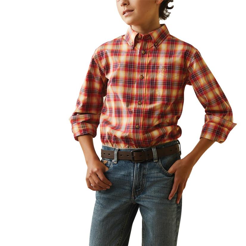  Ariat Red Nayel Long Sleeve Buttondown Boy's Shirt