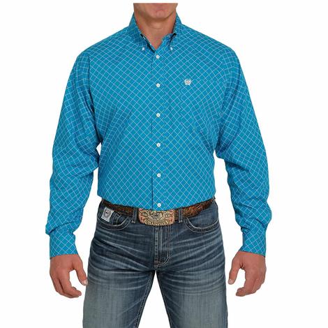Cinch Blue Contrast Trim Long Sleeve Buttondown Men's Shirt