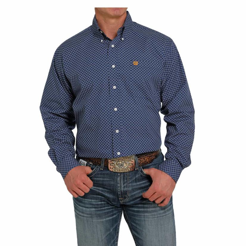  Cinch Blue Printed Long Sleeve Men's Buttondown Shirt