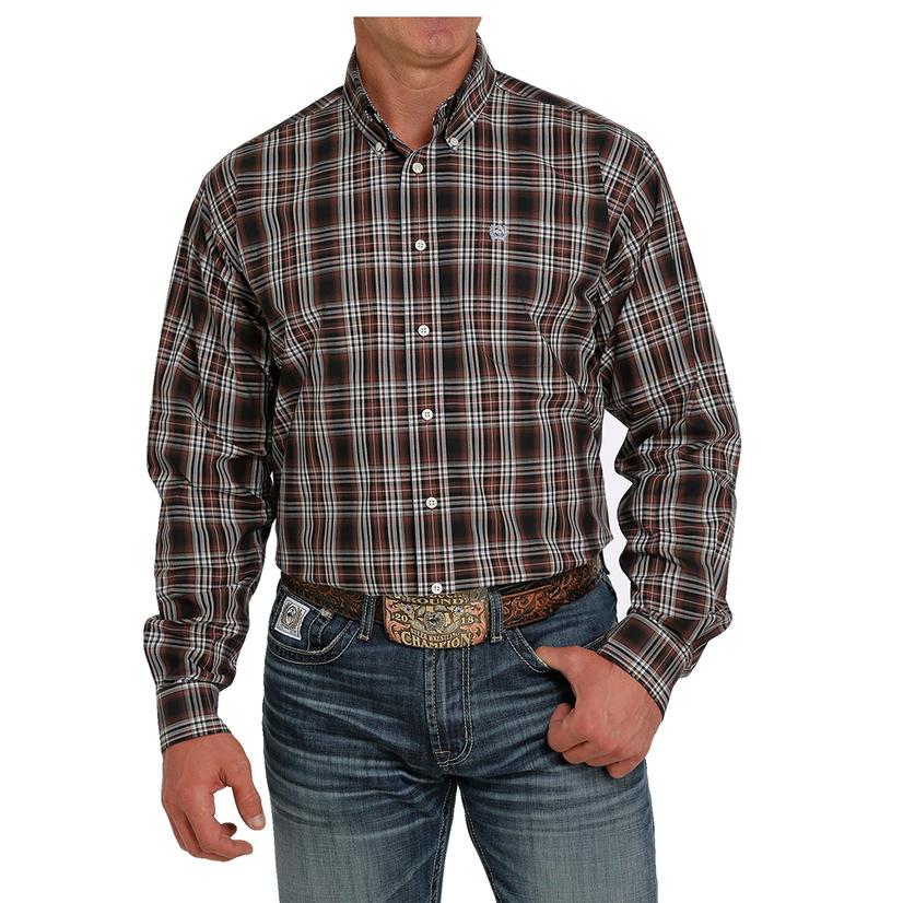  Cinch Brown Plaid Long Sleeve Button- Down Shirt