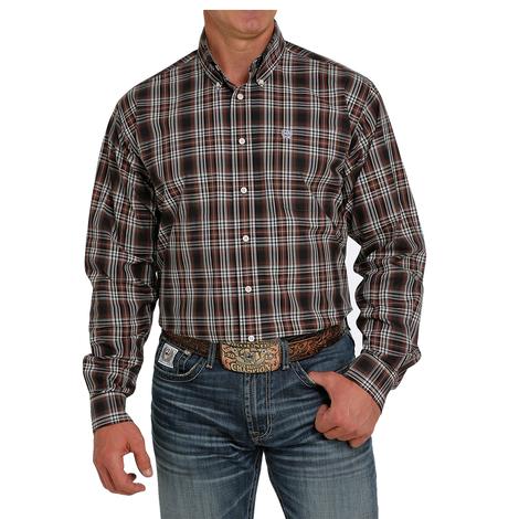 Cinch Brown Plaid Long Sleeve Button-Down Shirt
