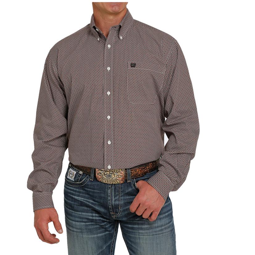  Cinch Cream Printed Long Sleeve Men's Buttondown Shirt