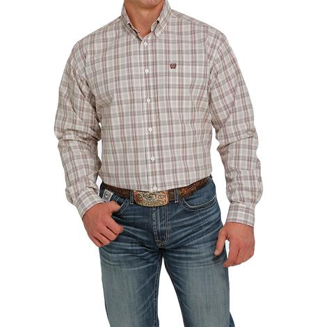 Cinch Cream Plaid Long Sleeve Buttondown Men's Shirt