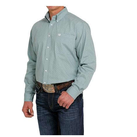 Cinch Blue Printed Long Sleeve Buttondown Men's Shirt