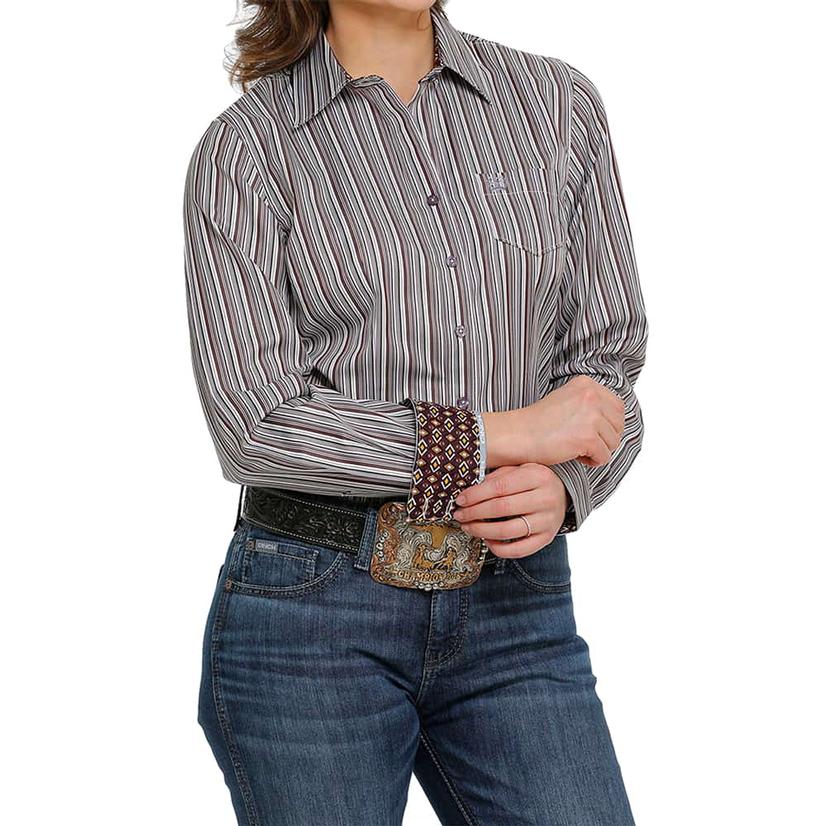  Cinch Multicolor Stripped Long Sleeve Buttondown Women's Shirt