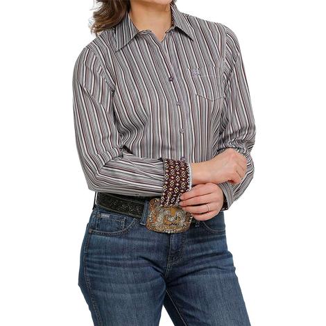 Cinch Multicolor Stripped Long Sleeve Buttondown Women's Shirt