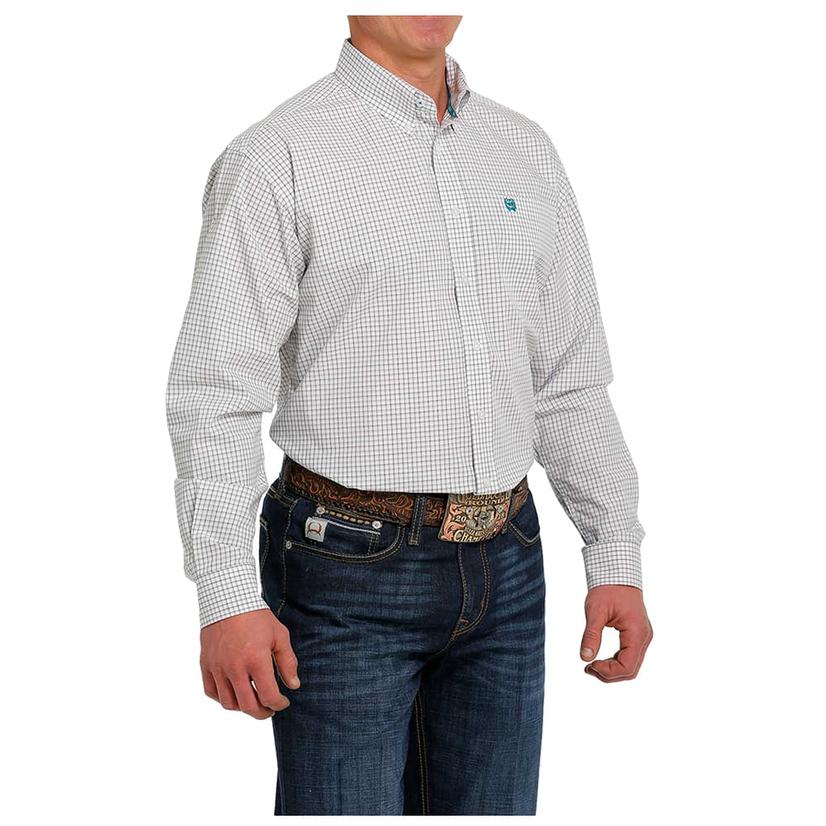  Cinch White Small Plaid Long Sleeve Men's Buttondown Shirt