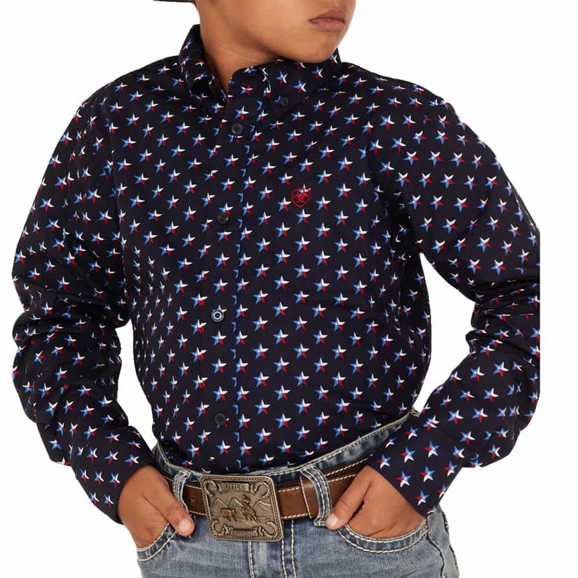  Ariat Maritime Blue Nosson Long Sleeve Buttondown Boy's Shirt
