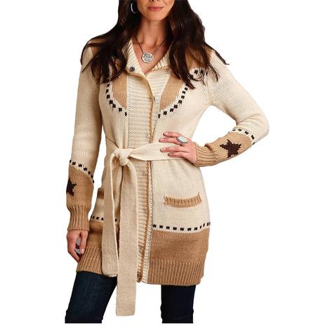 Stetson White Vintage Horse Shoe And Stars Women's Cardigan 