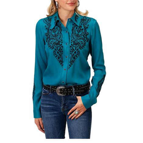 Roper Blue Western Long Sleeve Women's Shirt