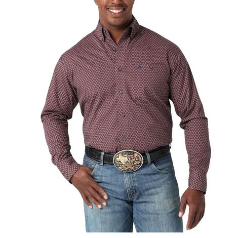 Wrangler Burgundy Long Sleeve Buttondown Men's Shirt 