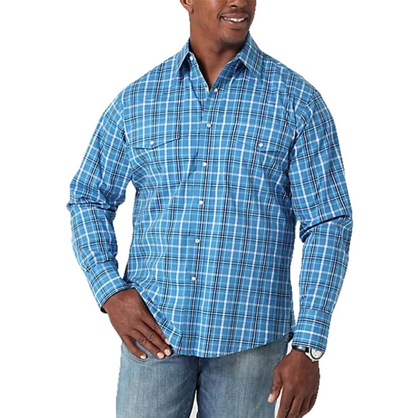  Wrangler Blue Wrinkle Resist Men's Long Sleeve Shirt