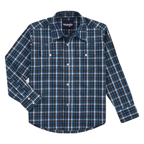 Wrangler Blue Plaid Wrinkle Resistant Boys Long Sleeve Shirt