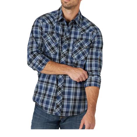 Wrangler Black Plaid Retro Long Sleeve Modern Fit Buttondown Men's Shirt