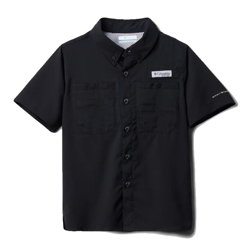  Columbia Black Pfg Tamiami Short Sleeve Boy's Shirt
