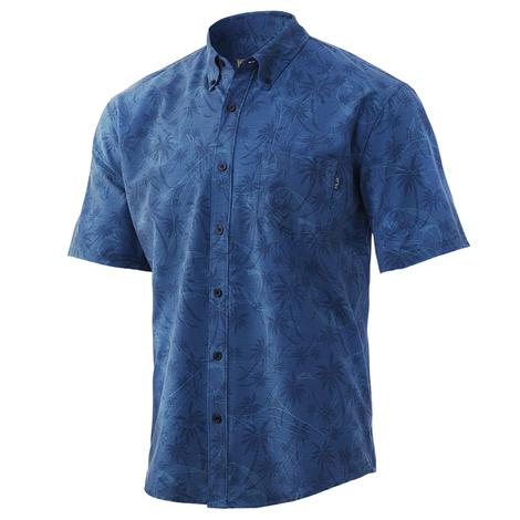 Huk Titanium Blue Kona Palm Slam Men's Shirt - XS