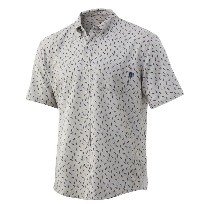  Huk Khaki Kona Lure Splash Short Sleeve Men's Shirt - Xs