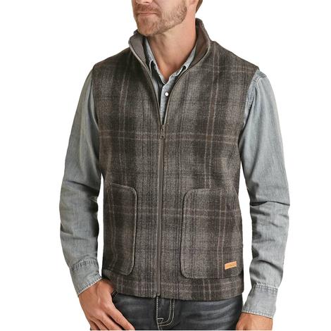 Powder River Men's Charcoal Wool Plaid Vest