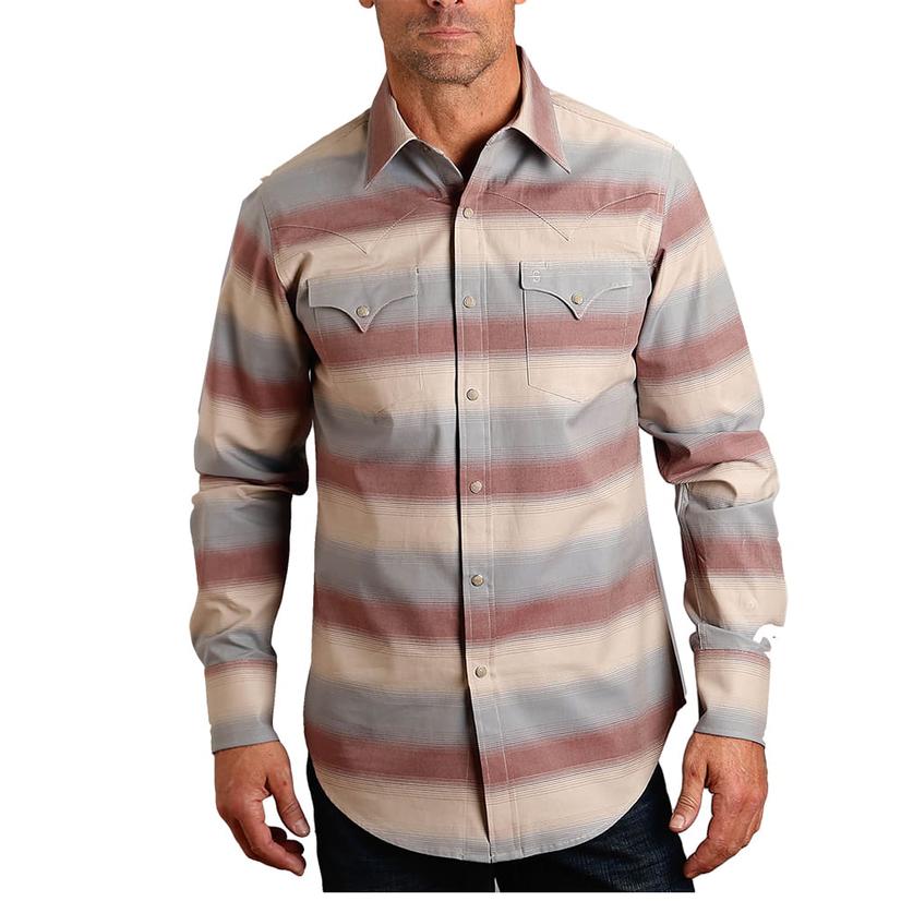  Stetson Rugged Ombre Stripe Men's Long Sleeve Shirt