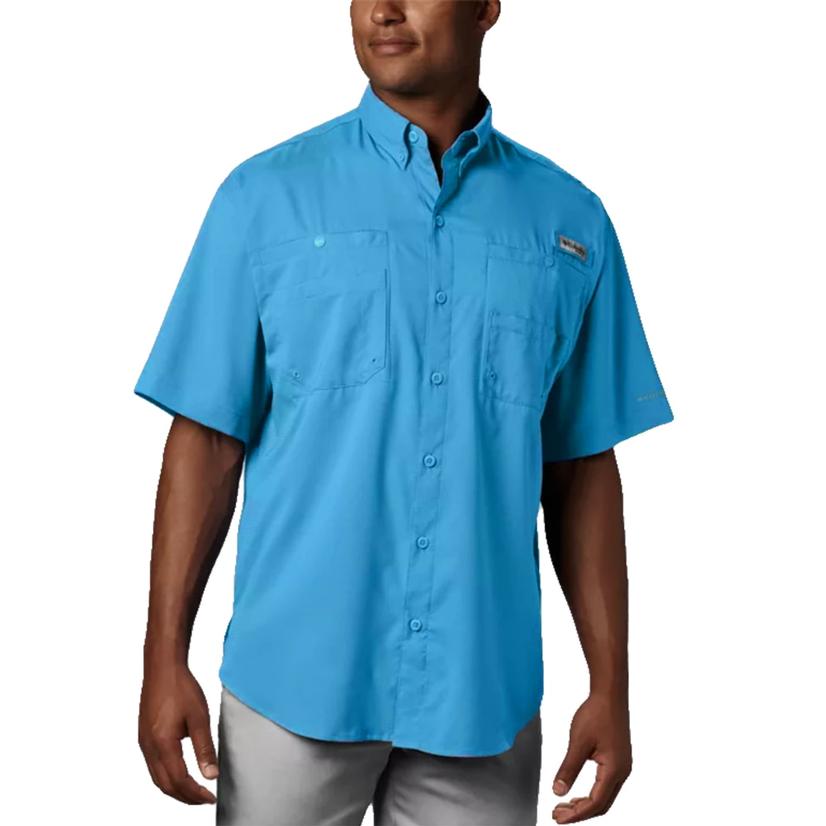  Columbia Tamiami Ii Compass Blue Short Sleeve Button- Down Men's Shirt