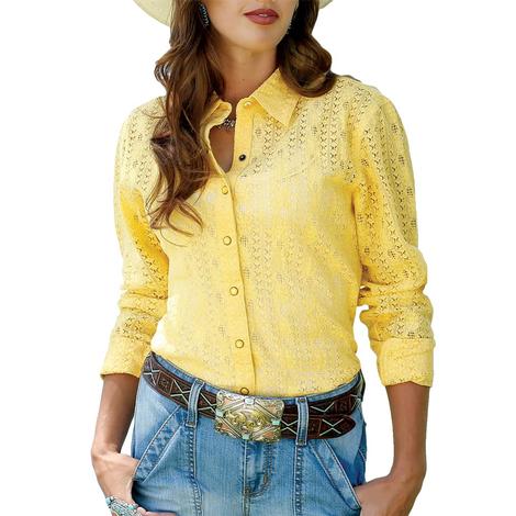 Cruel Girl Women's Long Sleeve Islet Snap Yellow Shirt  