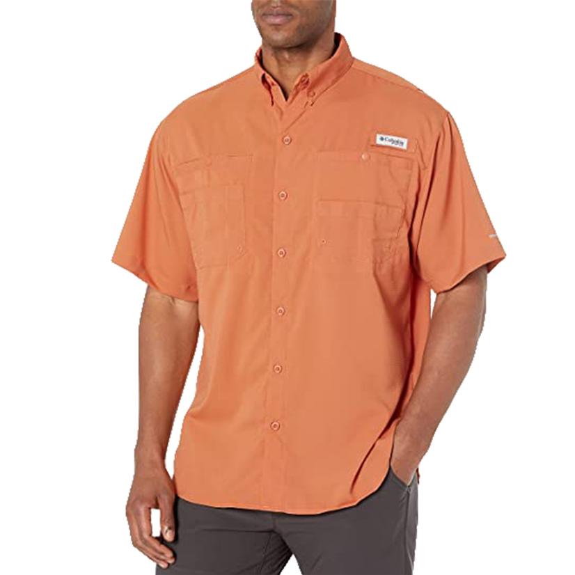  Columbia Tamiami Ii Orange Short Sleeve Button Front Men's Shirt
