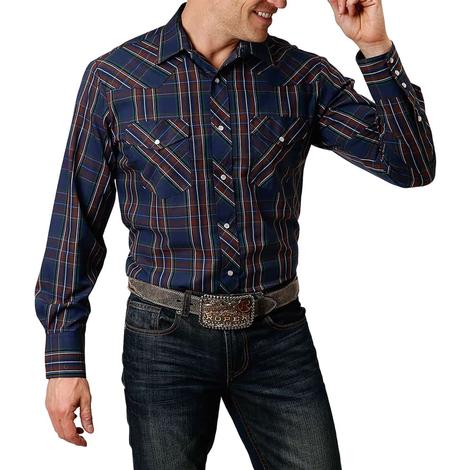 Roper Blue Multi Plaid Long Sleeve Snap Men's Shirt 
