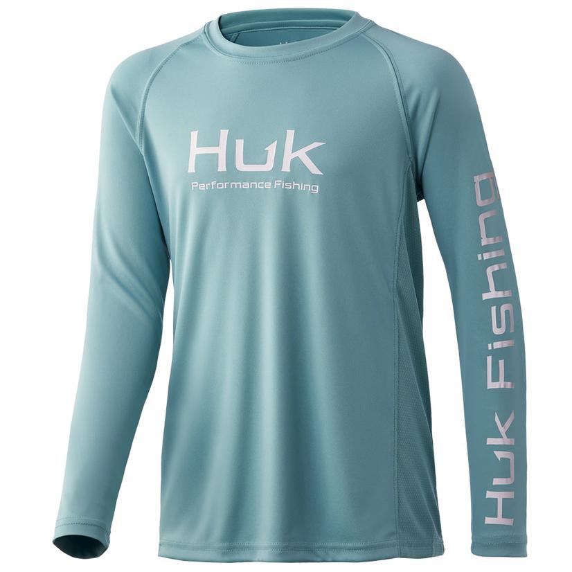  Huk Porcelain Blue Pursuit Long Sleeve Boy's Shirt