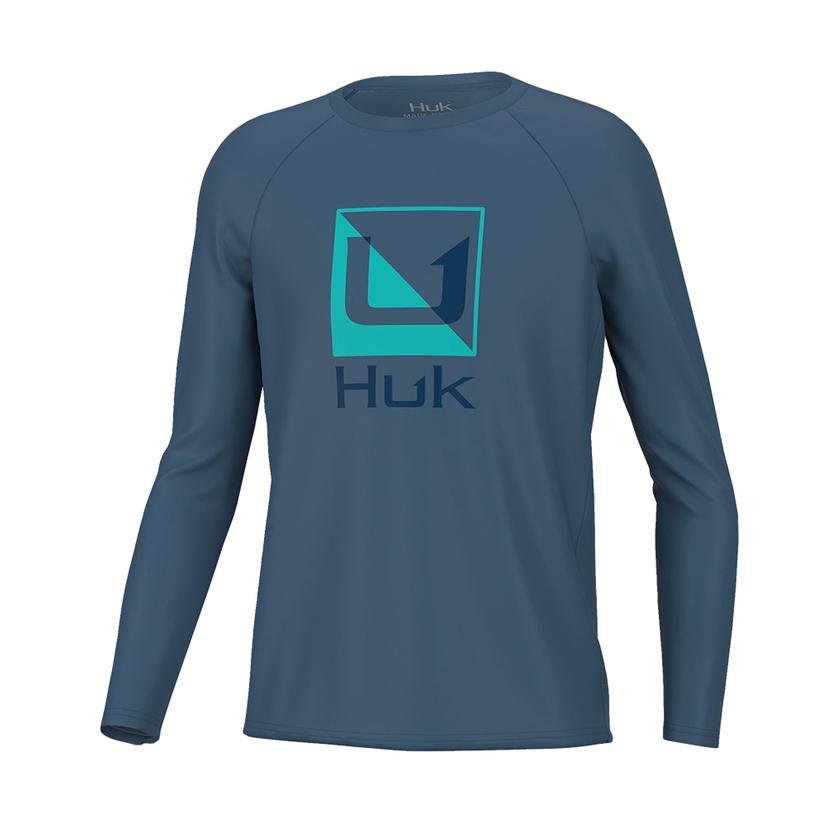  Huk Titanium Blue Reflection Pursuit Long Sleeve Boy's Shirt