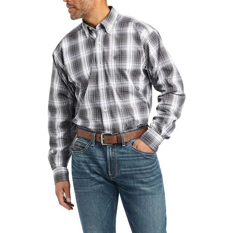 Ariat White Plaid Pro Series Wallace Long Sleeve Button-Down Men's Shirt 