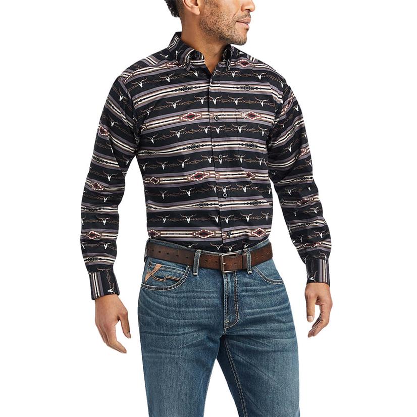 Ariat Grey Print Fitted Long Sleeve Buttondown Men's Shirt