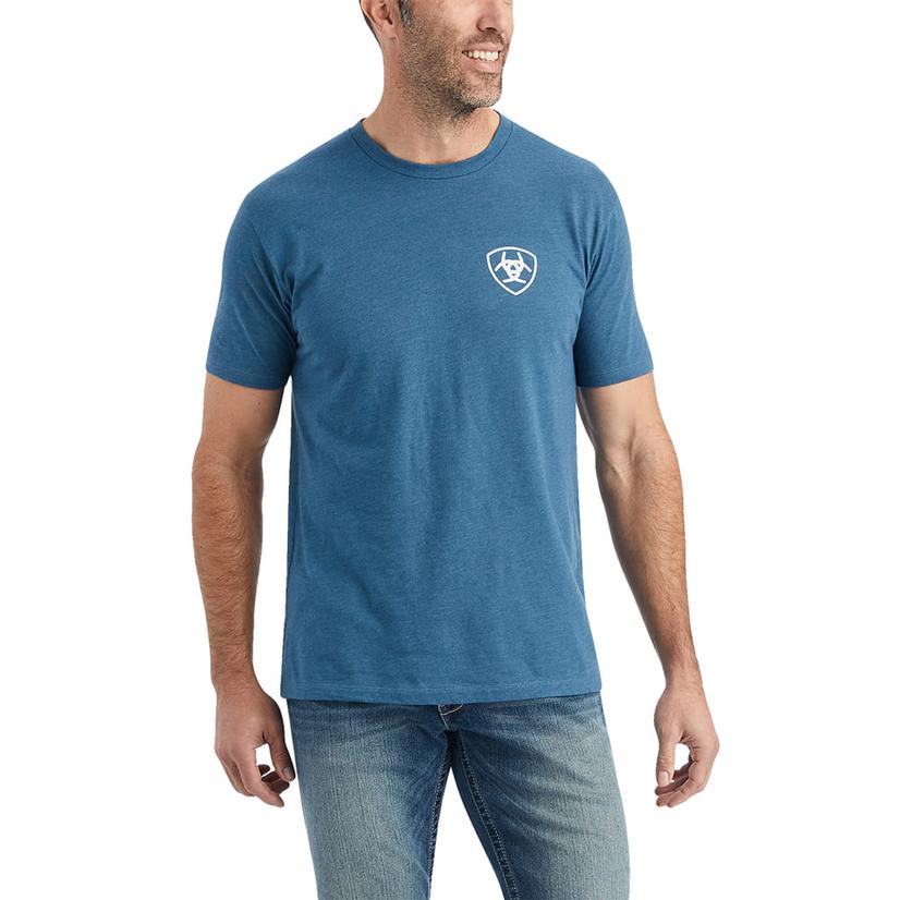  Ariat Blue Heather Hexafill Short Sleeve Men's T- Shirt