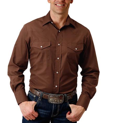 Roper Western Brown Long Sleeve Snap Men's Shirt