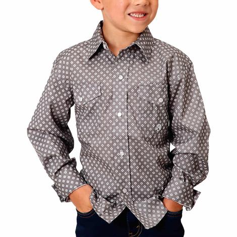 Roper Amarillo Grey Print Long Sleeve Snap Boy's Shirt