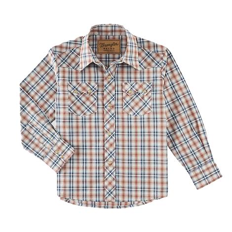 Wrangler Brown Retro Long Sleeve Button-Down Boys Shirt